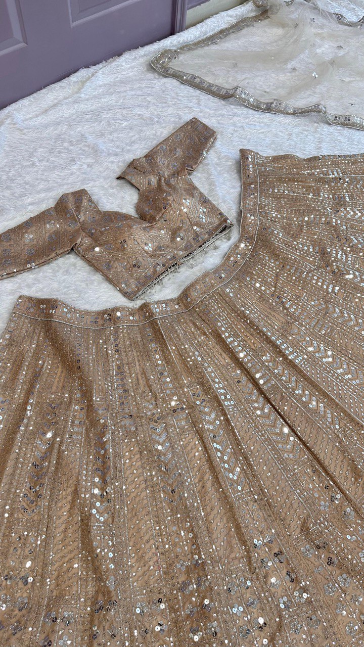 Golden Color Heavy Sequence Work  Designer Lehenga Choli