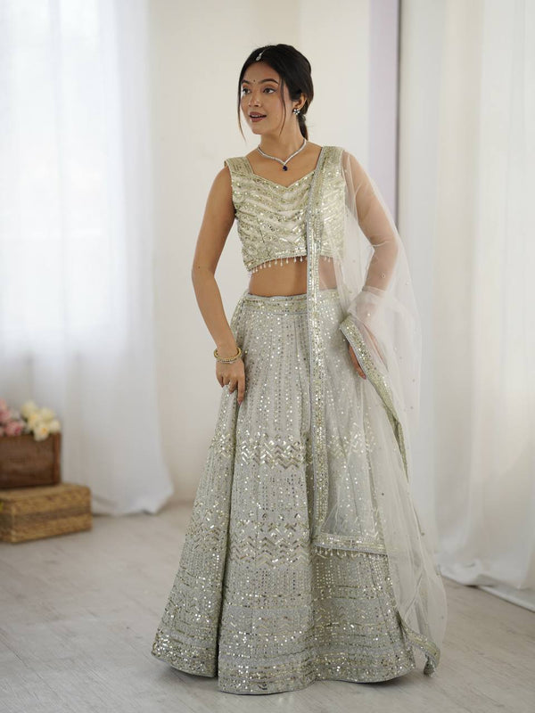 Gray Color Heavy Sequence Work  Designer Lehenga Choli