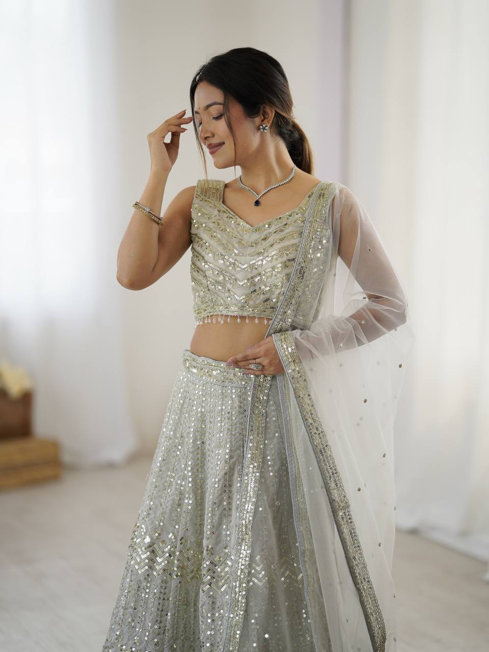 Gray Color Heavy Sequence Work  Designer Lehenga Choli