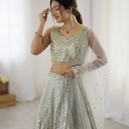 Gray Color Heavy Sequence Work  Designer Lehenga Choli