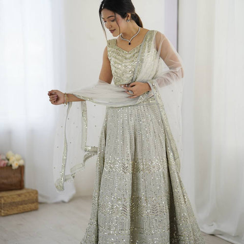 Gray Color Heavy Sequence Work  Designer Lehenga Choli