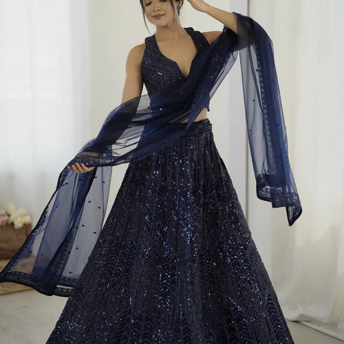 Navy Blue Color Heavy Sequence Work  Designer Lehenga Choli