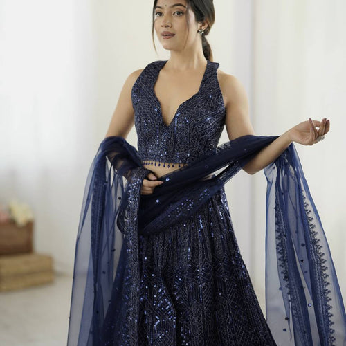 Navy Blue Color Heavy Sequence Work  Designer Lehenga Choli
