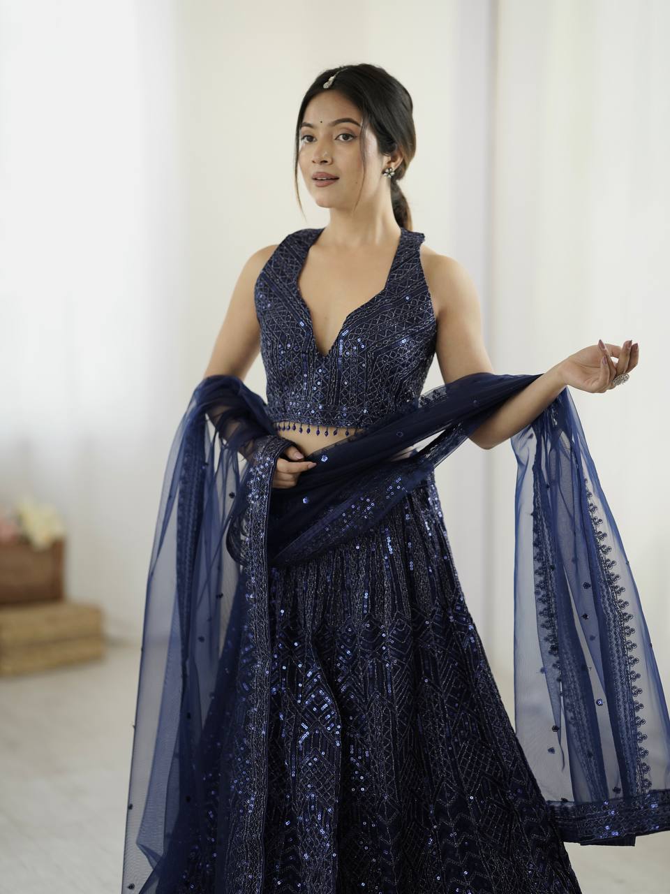 Navy Blue Color Heavy Sequence Work  Designer Lehenga Choli