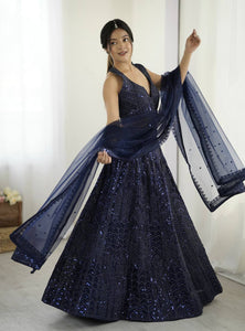 Navy Blue Color Heavy Sequence Work  Designer Lehenga Choli