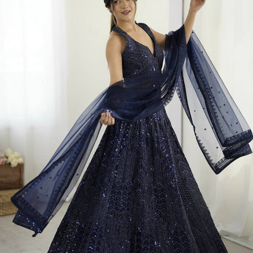 Navy Blue Color Heavy Sequence Work  Designer Lehenga Choli