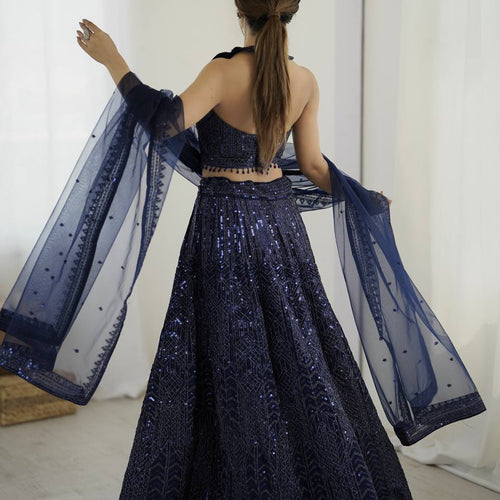 Navy Blue Color Heavy Sequence Work  Designer Lehenga Choli