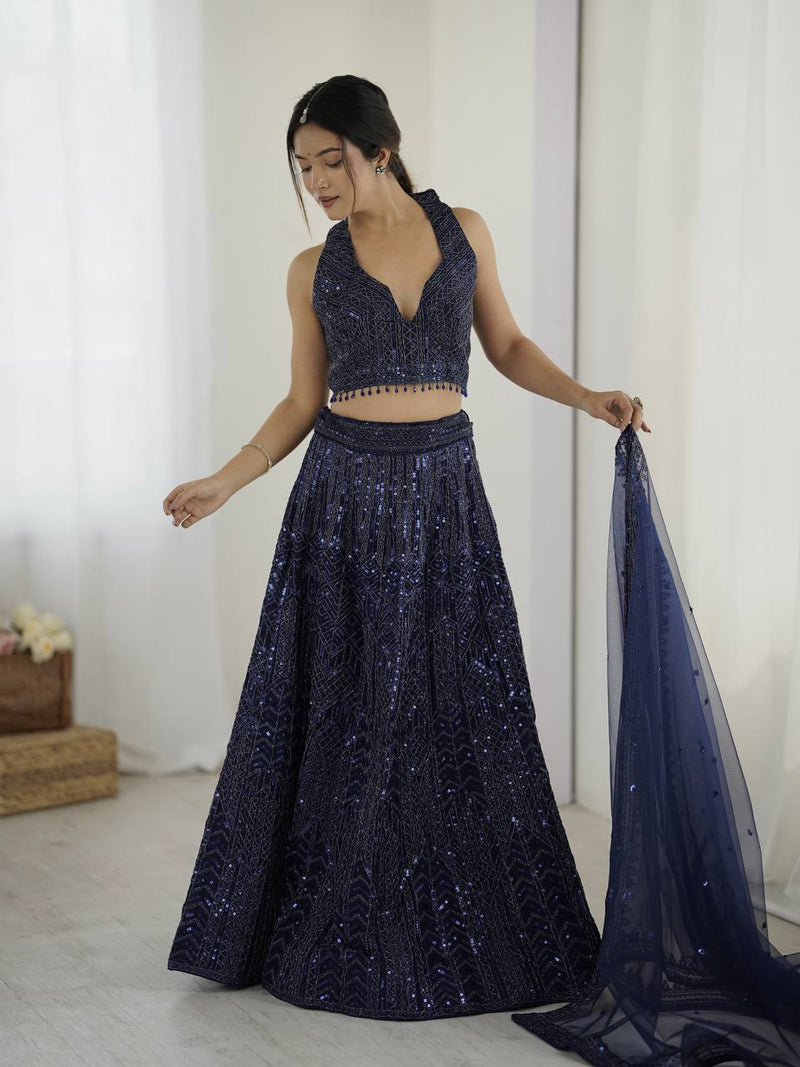Navy Blue Color Heavy Sequence Work  Designer Lehenga Choli