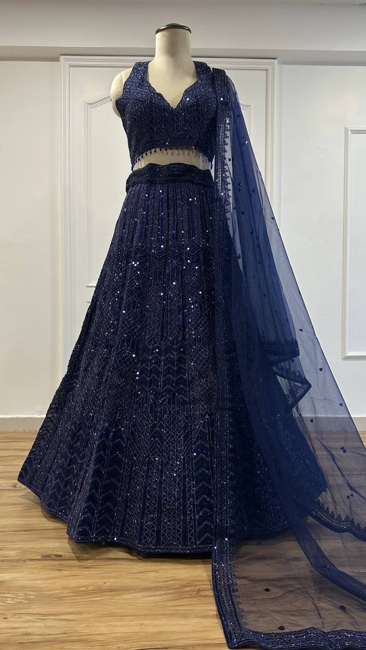Navy Blue Color Heavy Sequence Work  Designer Lehenga Choli