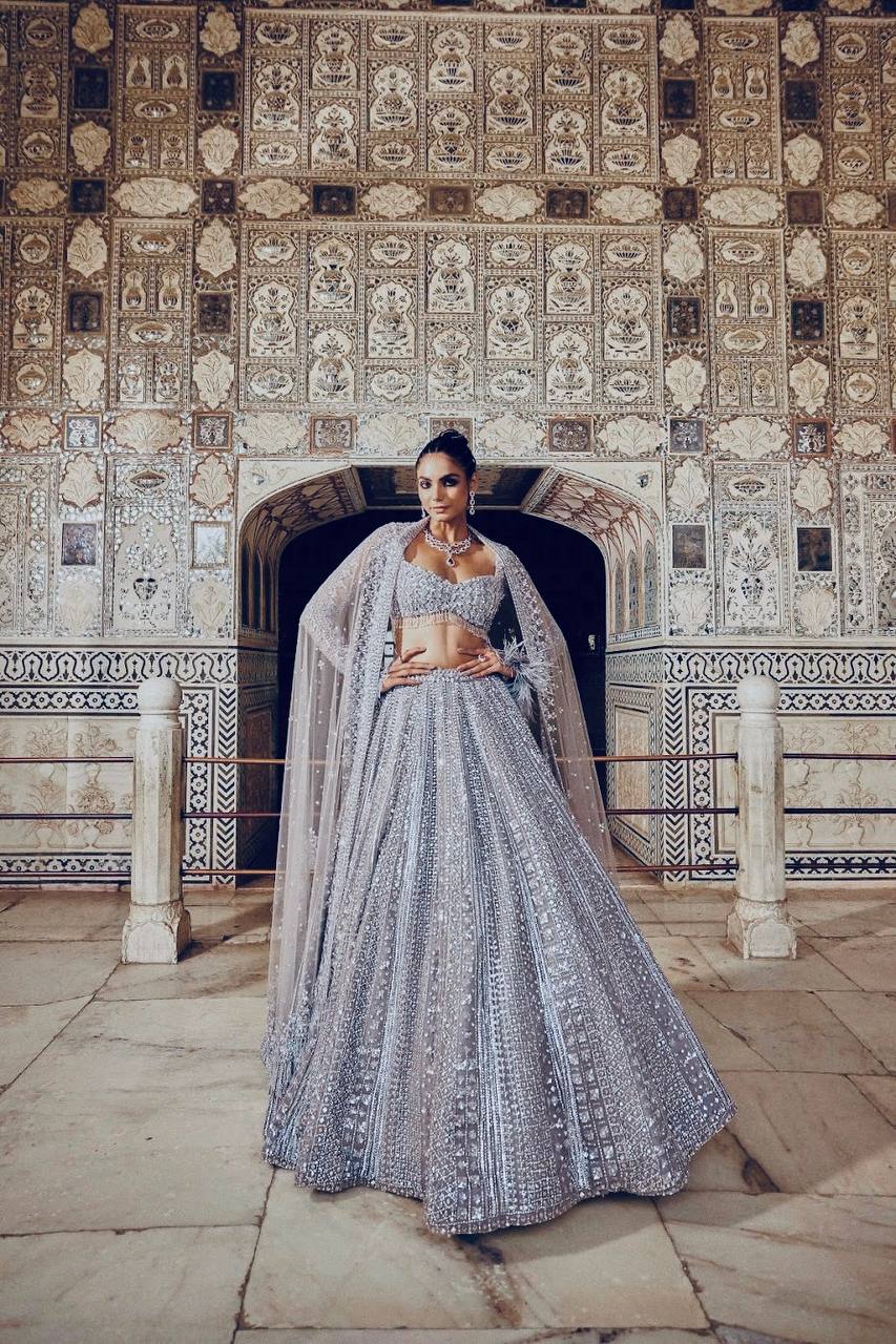 Gray Color Heavy Sequence Work  Designer Pary Wear Lehenga Choli