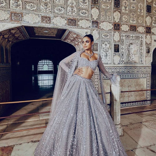 Gray Color Heavy Sequence Work  Designer Pary Wear Lehenga Choli