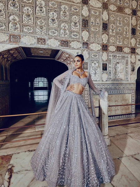 Gray Color Heavy Sequence Work  Designer Pary Wear Lehenga Choli