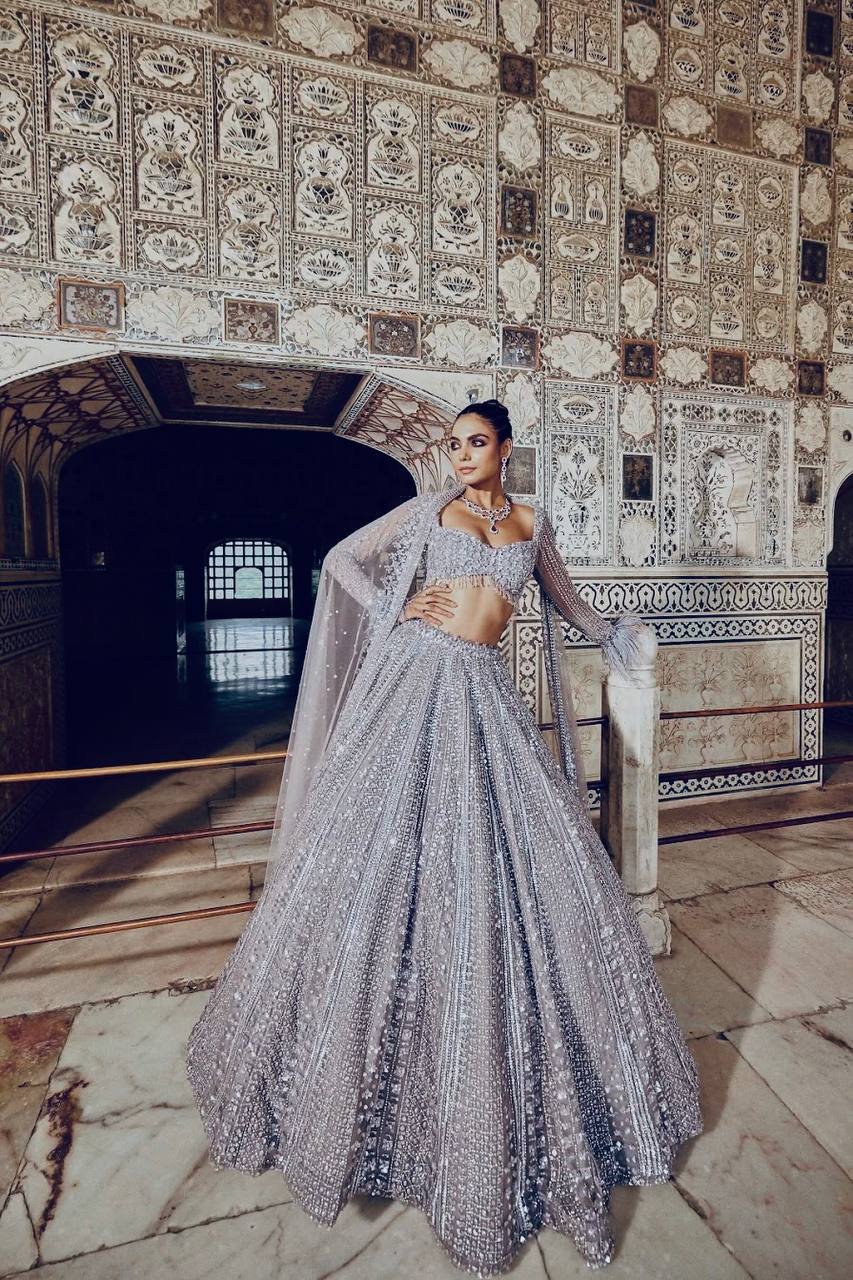 Gray Color Heavy Sequence Work  Designer Pary Wear Lehenga Choli