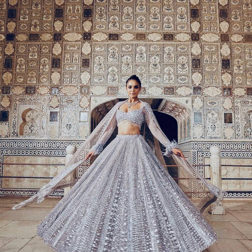 Gray Color Heavy Sequence Work  Designer Pary Wear Lehenga Choli