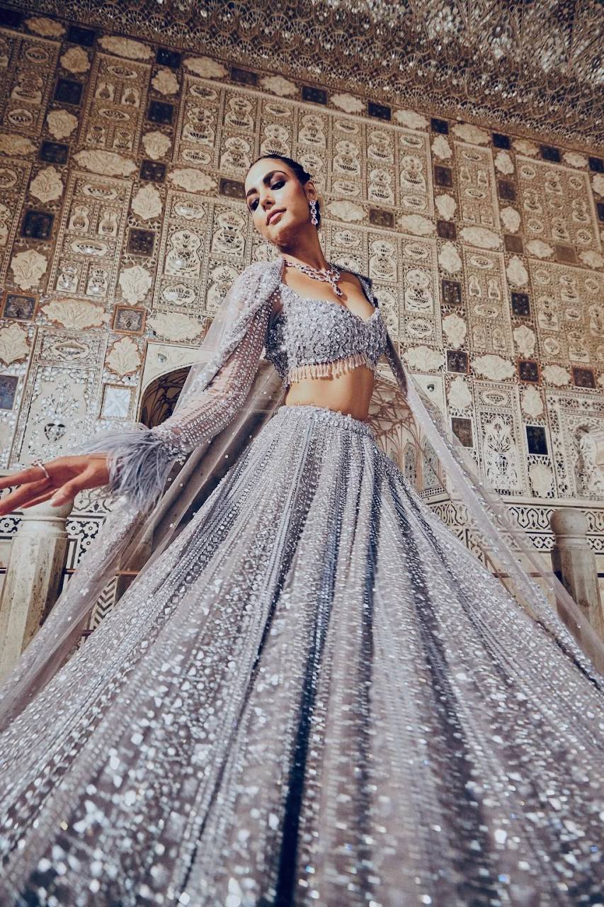 Gray Color Heavy Sequence Work  Designer Pary Wear Lehenga Choli