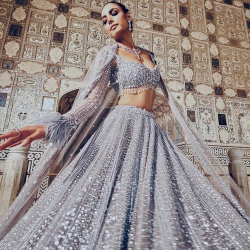 Gray Color Heavy Sequence Work  Designer Pary Wear Lehenga Choli