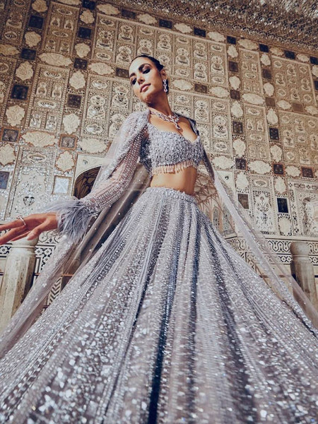 Gray Color Heavy Sequence Work  Designer Pary Wear Lehenga Choli