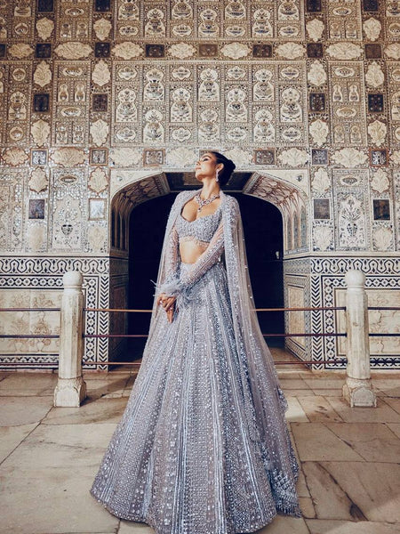 Gray Color Heavy Sequence Work  Designer Pary Wear Lehenga Choli