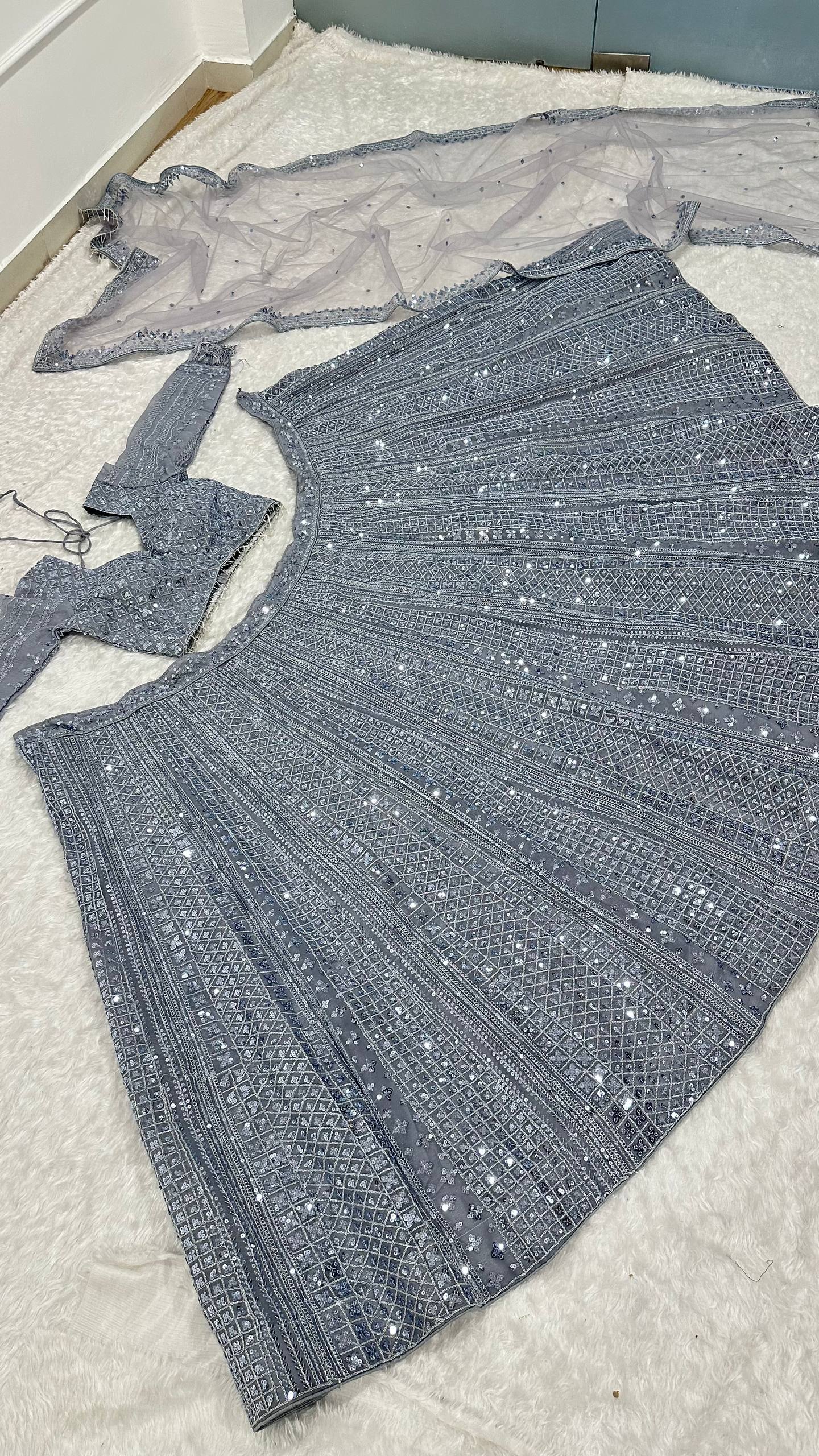 Gray Color Heavy Sequence Work  Designer Pary Wear Lehenga Choli