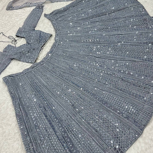 Gray Color Heavy Sequence Work  Designer Pary Wear Lehenga Choli