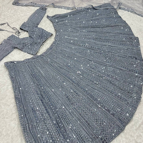 Gray Color Heavy Sequence Work  Designer Pary Wear Lehenga Choli