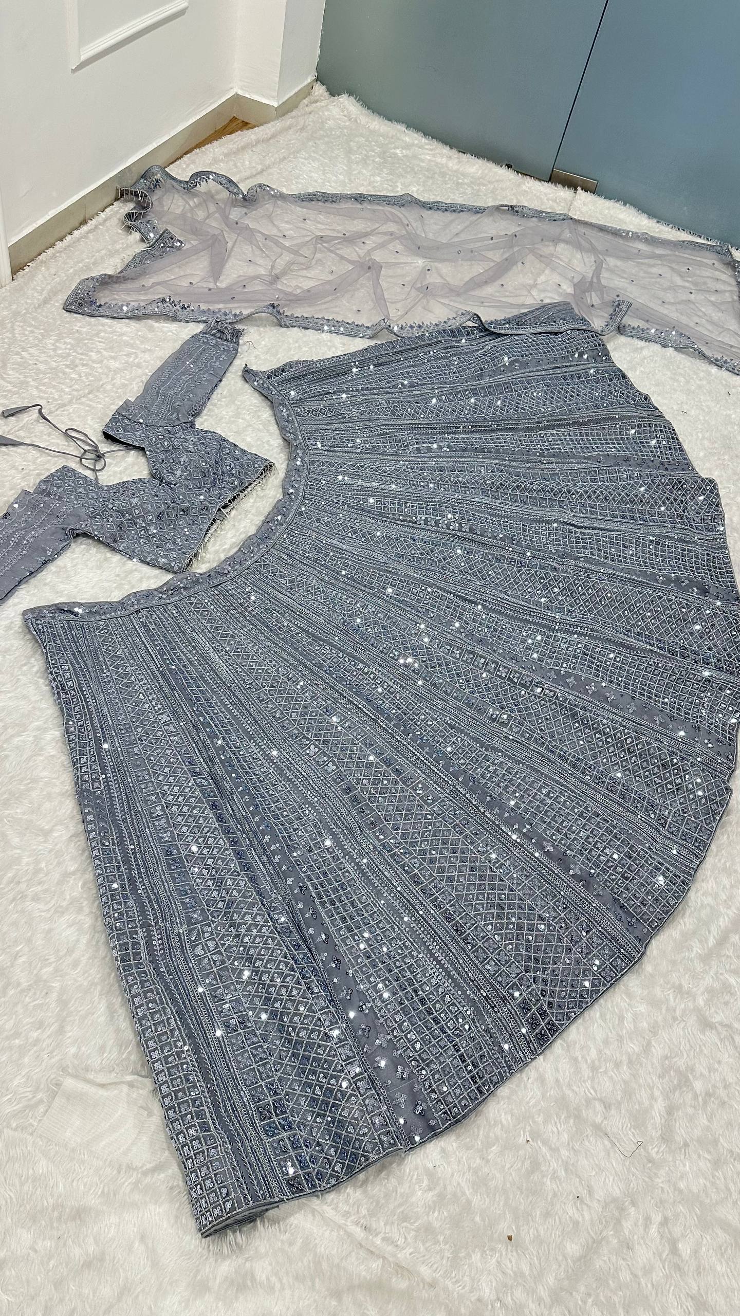 Gray Color Heavy Sequence Work  Designer Pary Wear Lehenga Choli