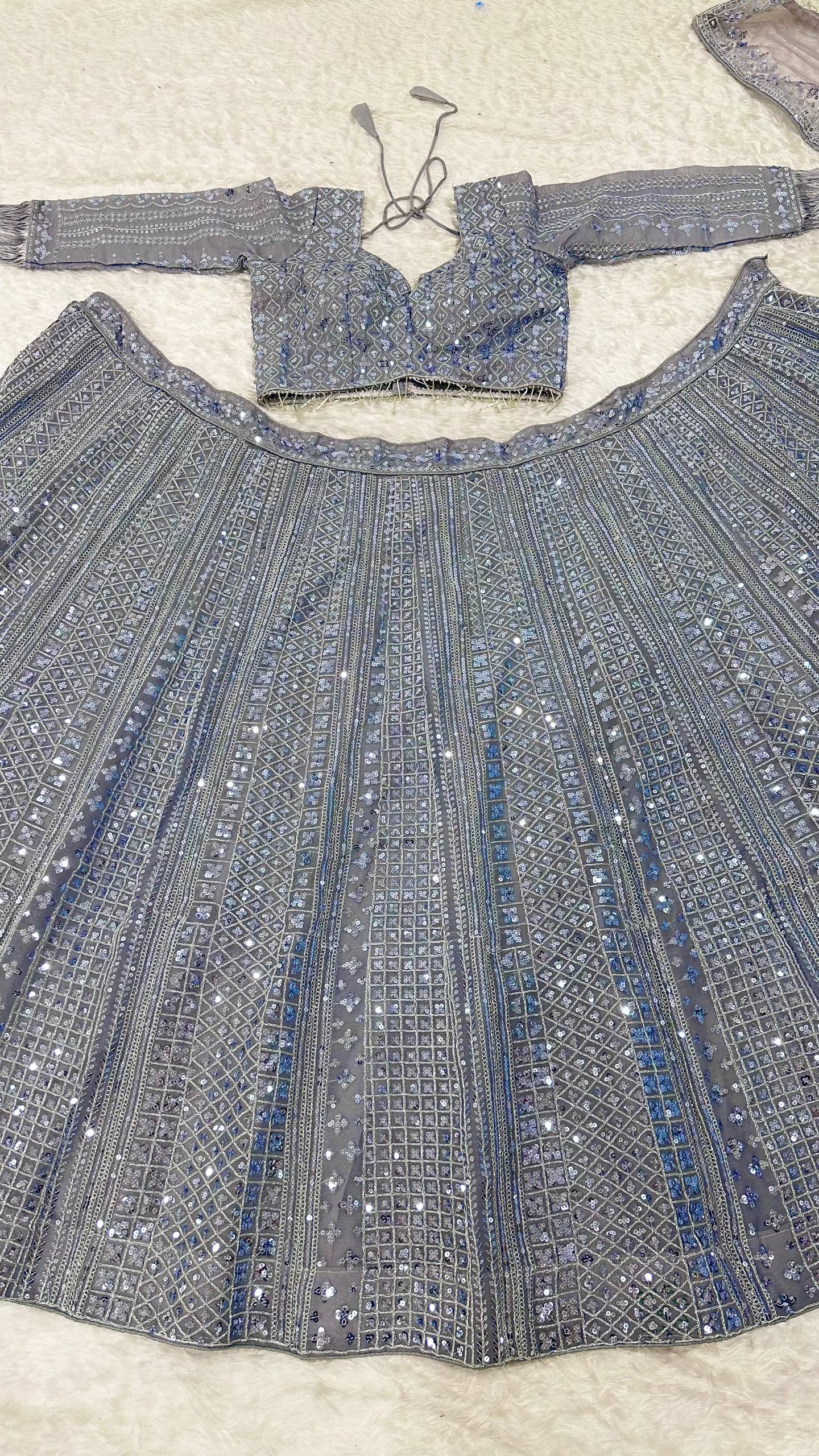 Gray Color Heavy Sequence Work  Designer Pary Wear Lehenga Choli