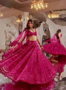 Pink Color Heavy Thread With Sequence Work  Designer Lehenga Choli