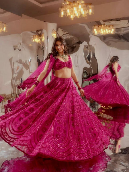 Pink Color Heavy Thread With Sequence Work  Designer Lehenga Choli