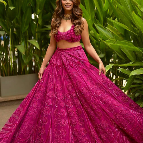 Pink Color Heavy Thread With Sequence Work  Designer Lehenga Choli