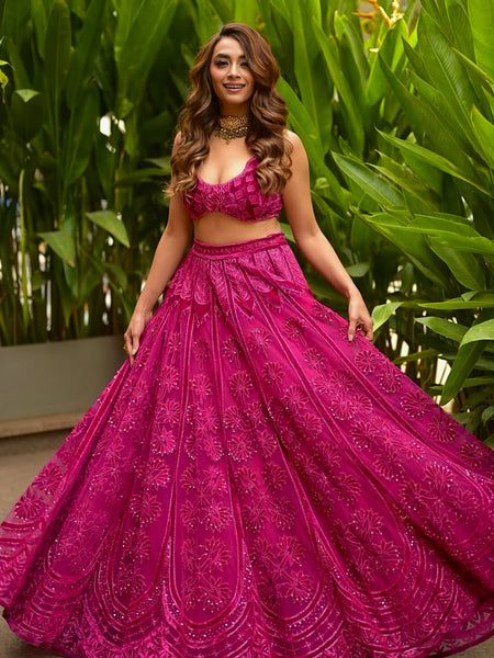 Pink Color Heavy Thread With Sequence Work  Designer Lehenga Choli