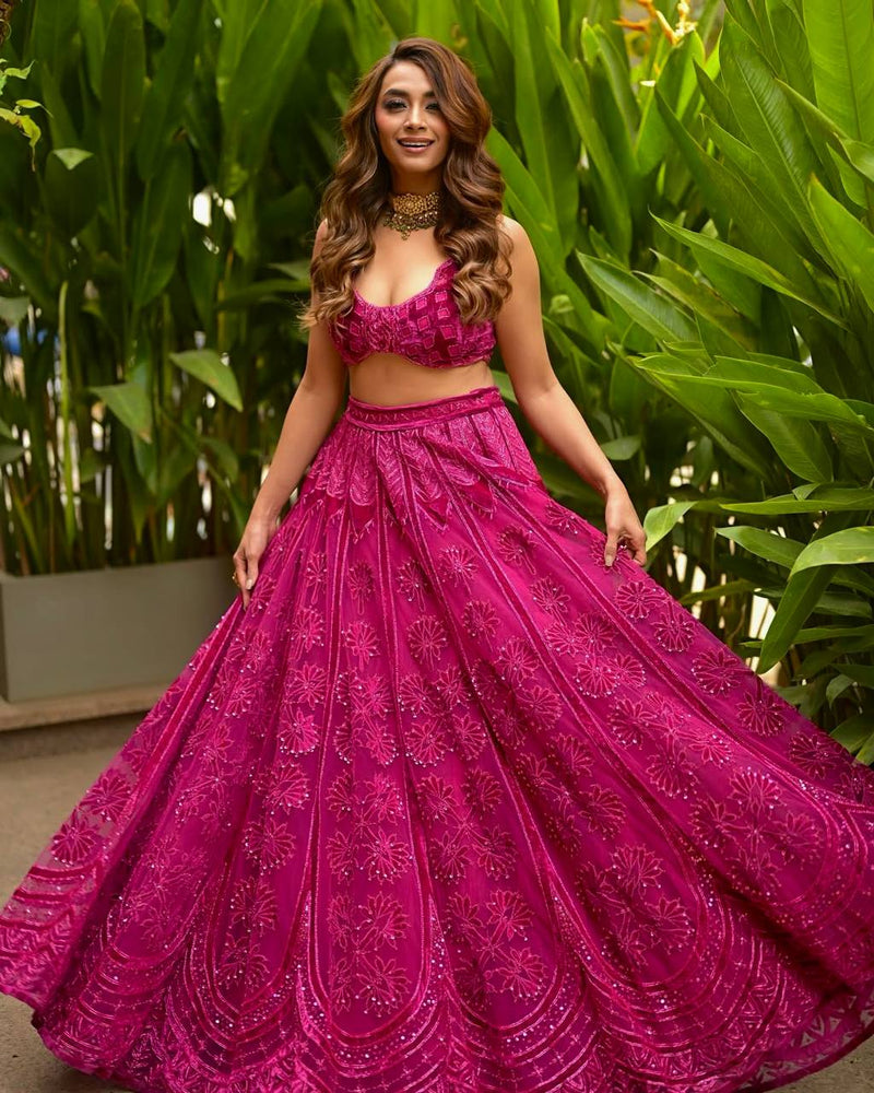 Pink Color Heavy Thread With Sequence Work  Designer Lehenga Choli