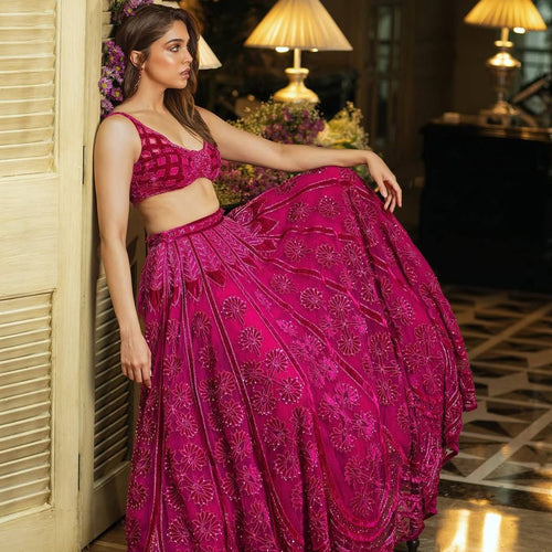 Pink Color Heavy Thread With Sequence Work  Designer Lehenga Choli