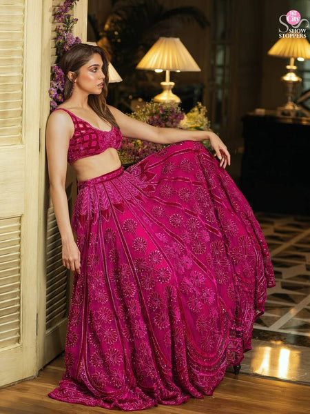 Pink Color Heavy Thread With Sequence Work  Designer Lehenga Choli