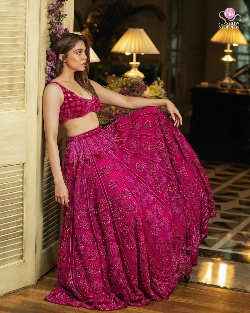 Pink Color Heavy Thread With Sequence Work  Designer Lehenga Choli