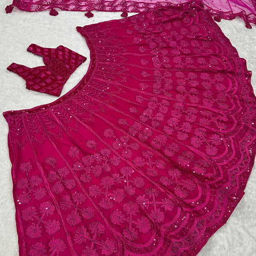 Pink Color Heavy Thread With Sequence Work  Designer Lehenga Choli