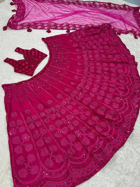 Pink Color Heavy Thread With Sequence Work  Designer Lehenga Choli