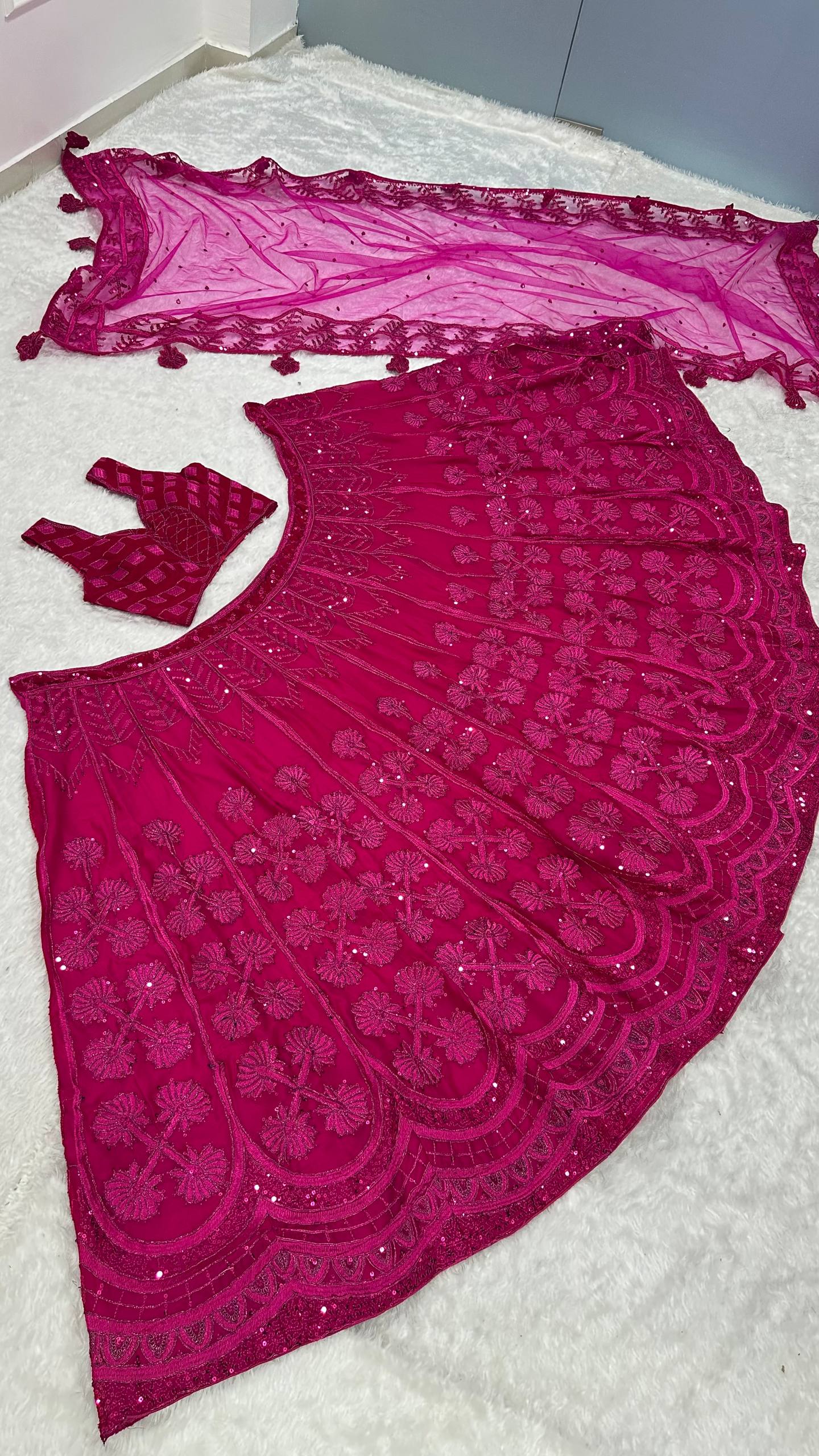 Pink Color Heavy Thread With Sequence Work  Designer Lehenga Choli