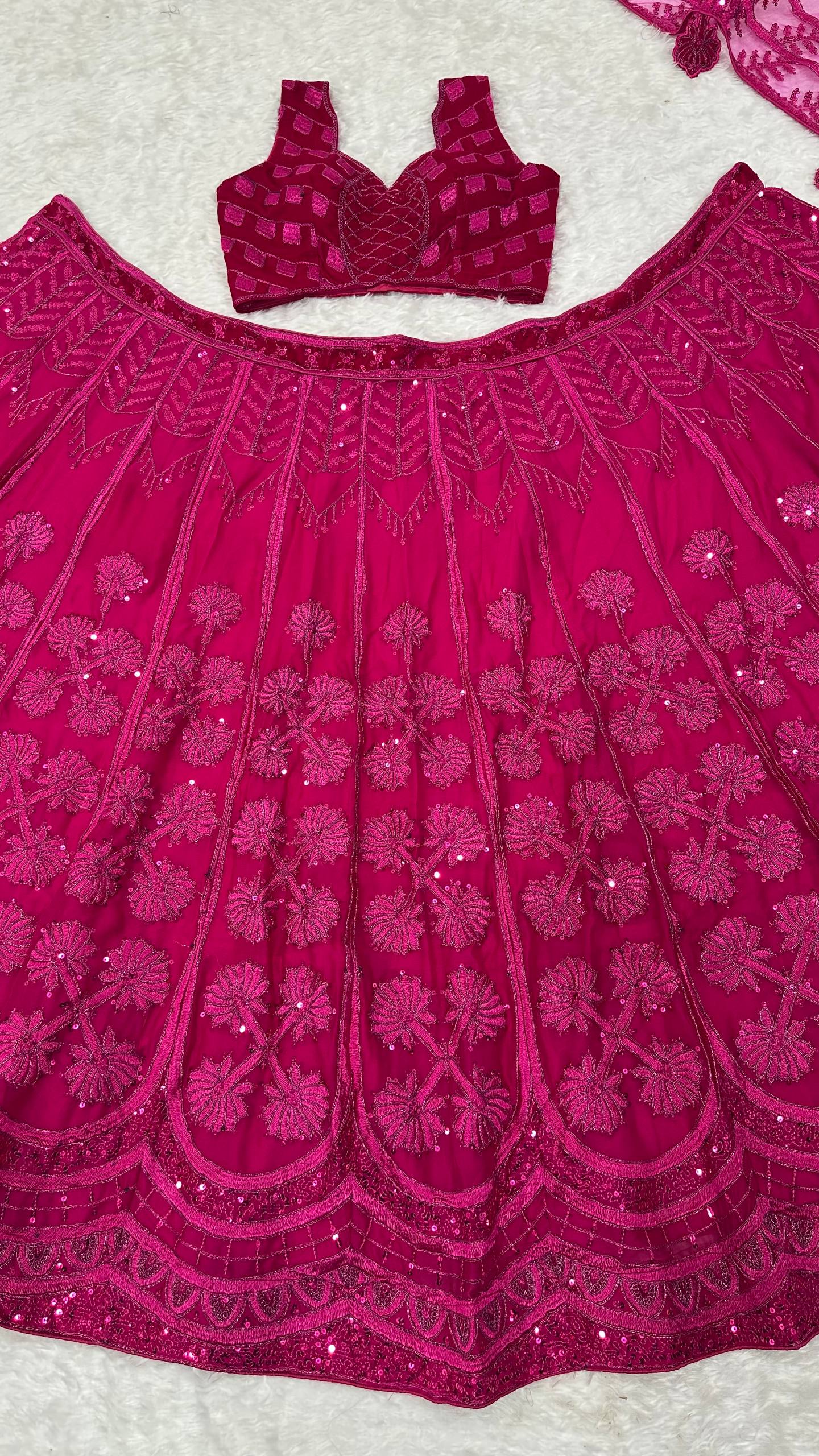 Pink Color Heavy Thread With Sequence Work  Designer Lehenga Choli