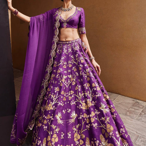 Purple Color Heavy Sequence Zari Work  Designer Lehenga Choli