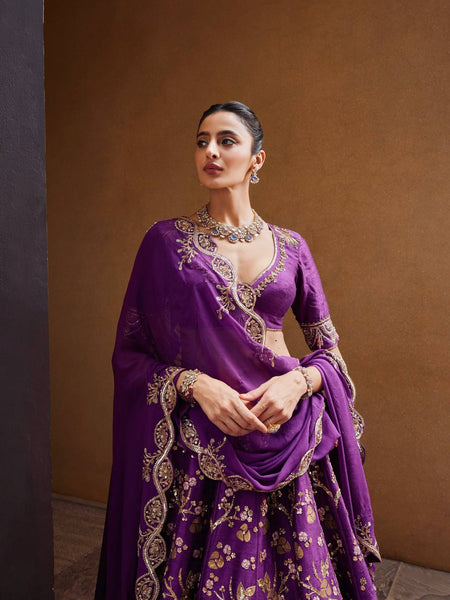 Purple Color Heavy Sequence Zari Work  Designer Lehenga Choli