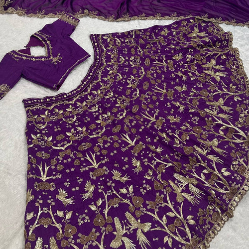 Purple Color Heavy Sequence Zari Work  Designer Lehenga Choli