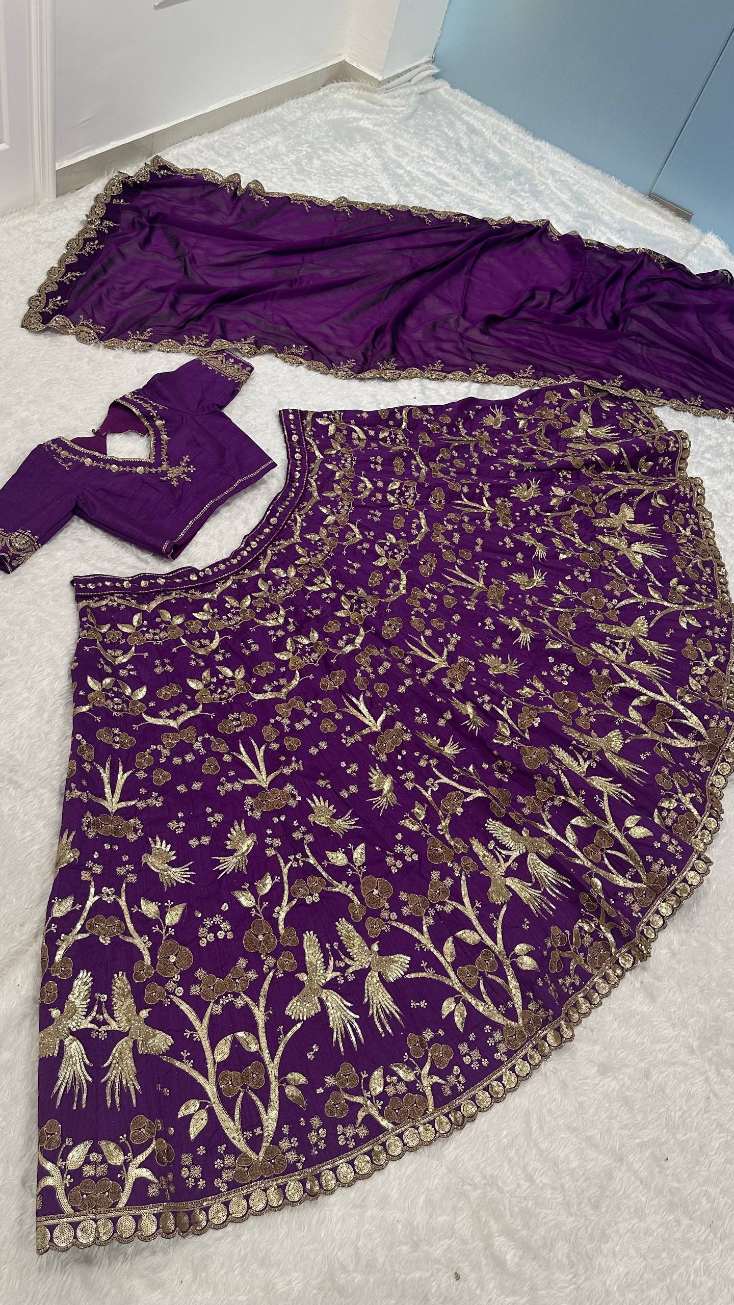 Purple Color Heavy Sequence Zari Work  Designer Lehenga Choli