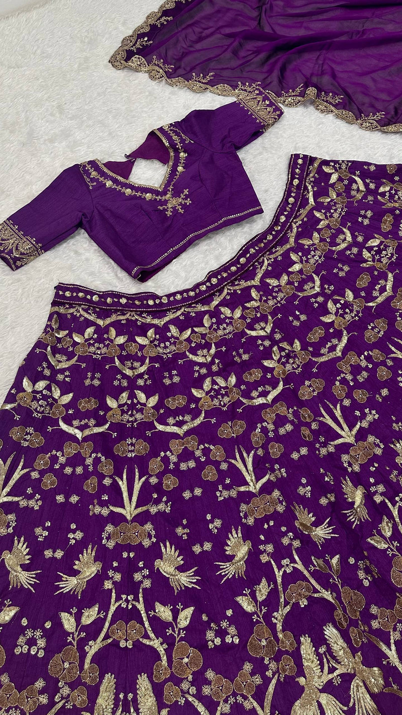 Purple Color Heavy Sequence Zari Work  Designer Lehenga Choli