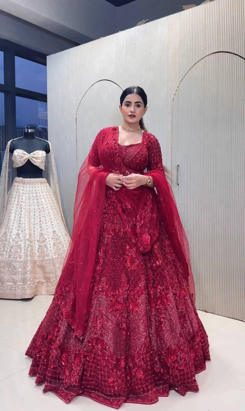 Red Color Heavy Thread With Sequence Work  Designer Lehenga Choli