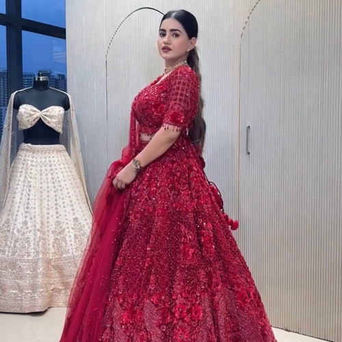Red Color Heavy Thread With Sequence Work  Designer Lehenga Choli