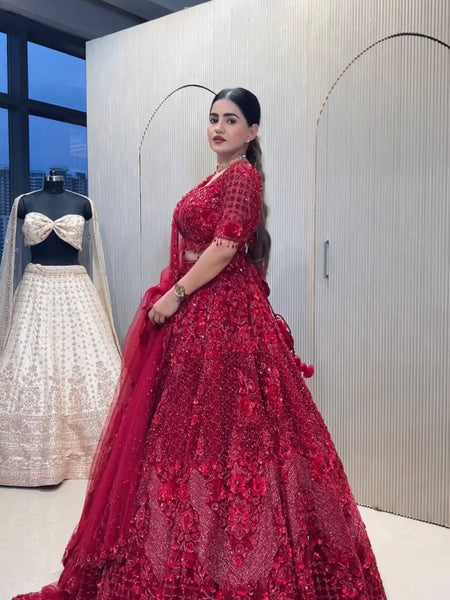Red Color Heavy Thread With Sequence Work  Designer Lehenga Choli