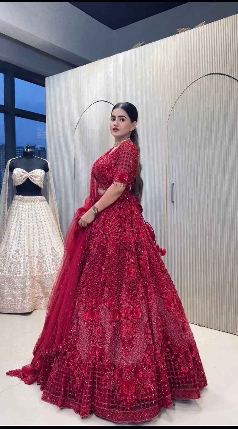 Red Color Heavy Thread With Sequence Work  Designer Lehenga Choli