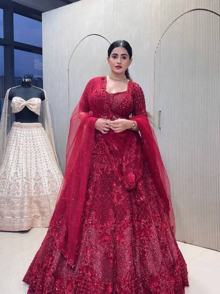 Red Color Heavy Thread With Sequence Work  Designer Lehenga Choli
