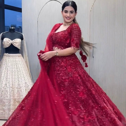 Red Color Heavy Thread With Sequence Work  Designer Lehenga Choli